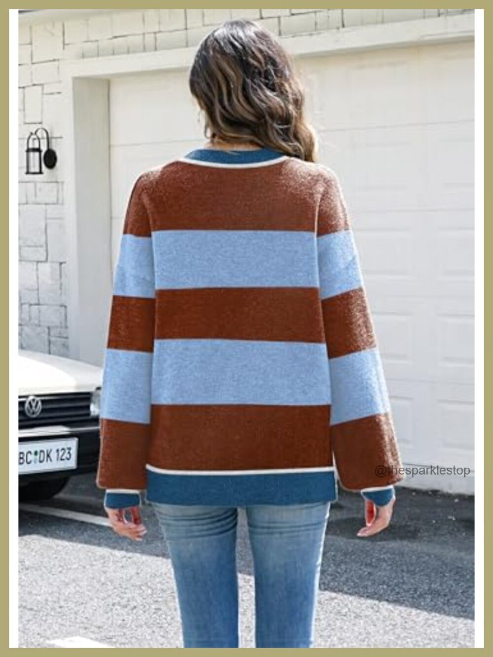 Oversized Batwing Pullover Sweater with Side Slits Ribbed Knit - Picture 4 of 5